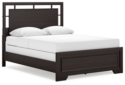 Covetown Queen Panel Bed with Mirrored Dresser and Chest in Dark Brown from Ashley - Luna Furniture