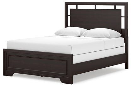 Covetown Queen Panel Bed with Mirrored Dresser and Chest in Dark Brown from Ashley - Luna Furniture