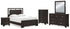 Covetown Queen Panel Bed with Mirrored Dresser, Chest and 2 Nightstands in Dark Brown - PKG016804