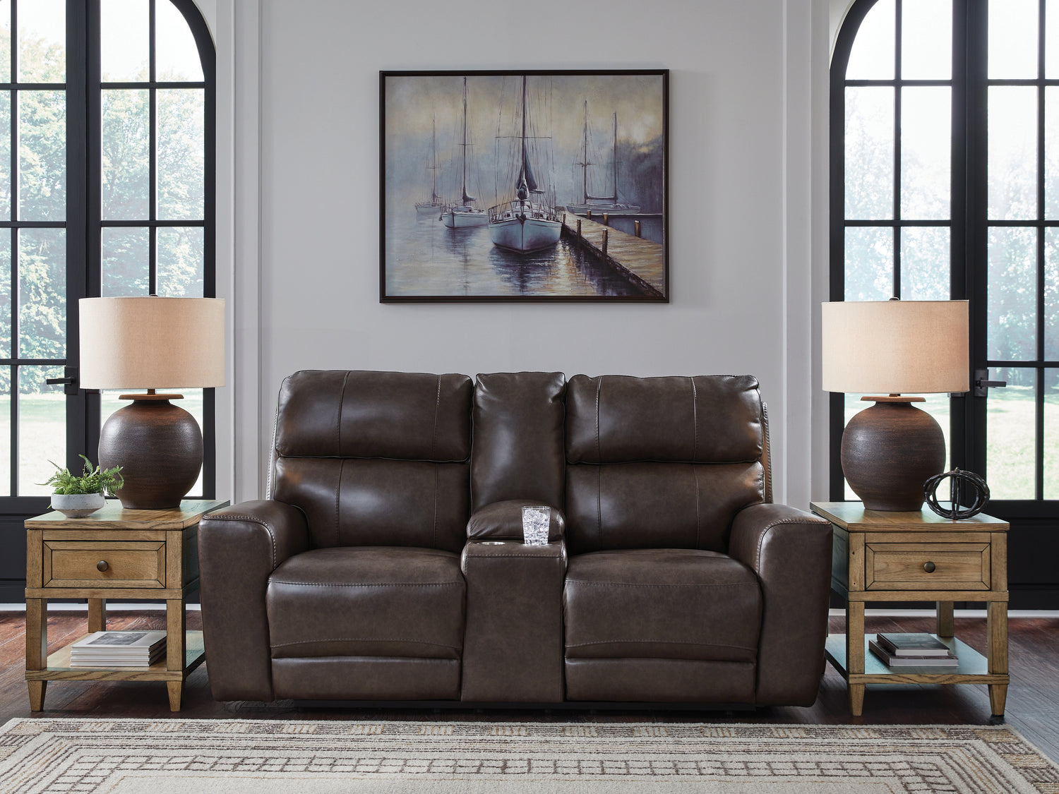 Crossplex Smoke Power Reclining Loveseat with Console - PCU6450618