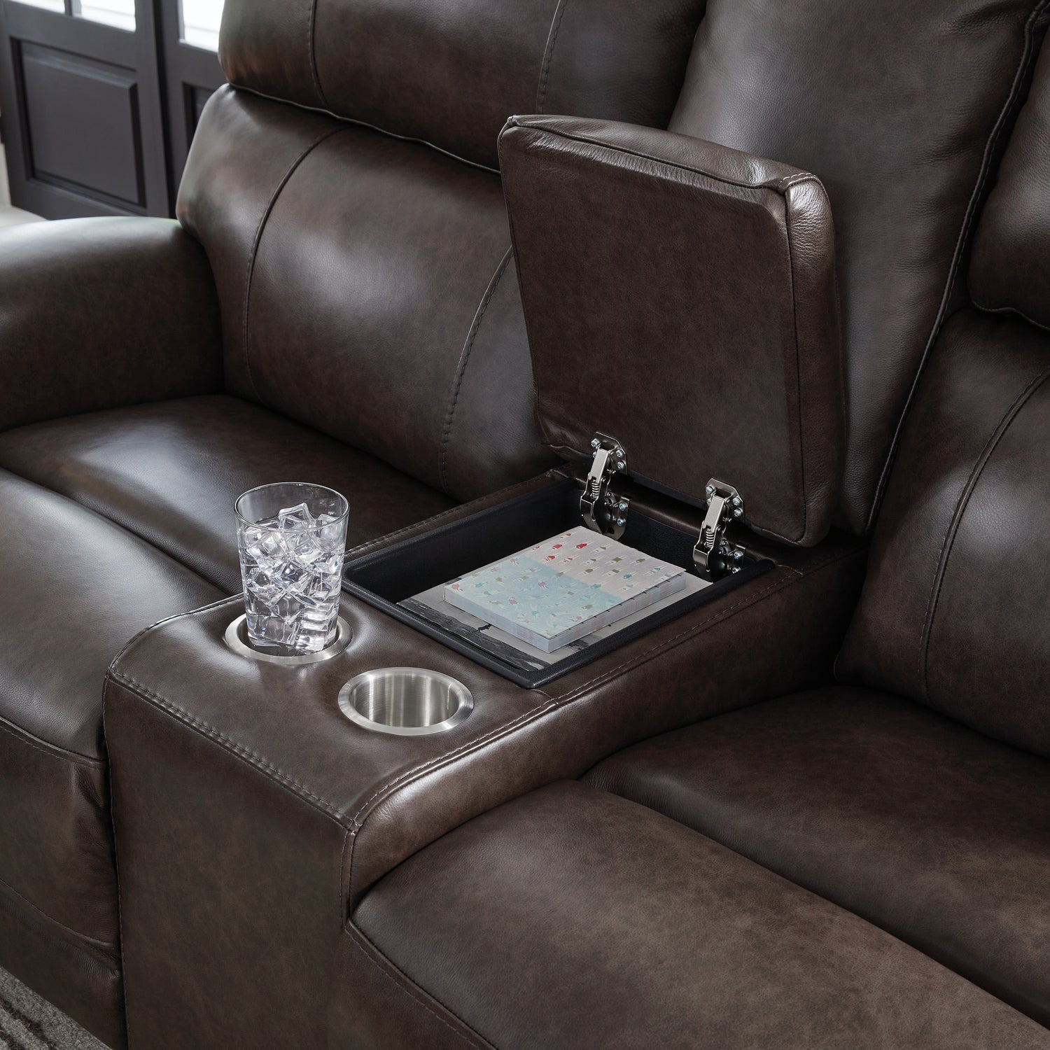 Crossplex Smoke Power Reclining Loveseat with Console - PCU6450618