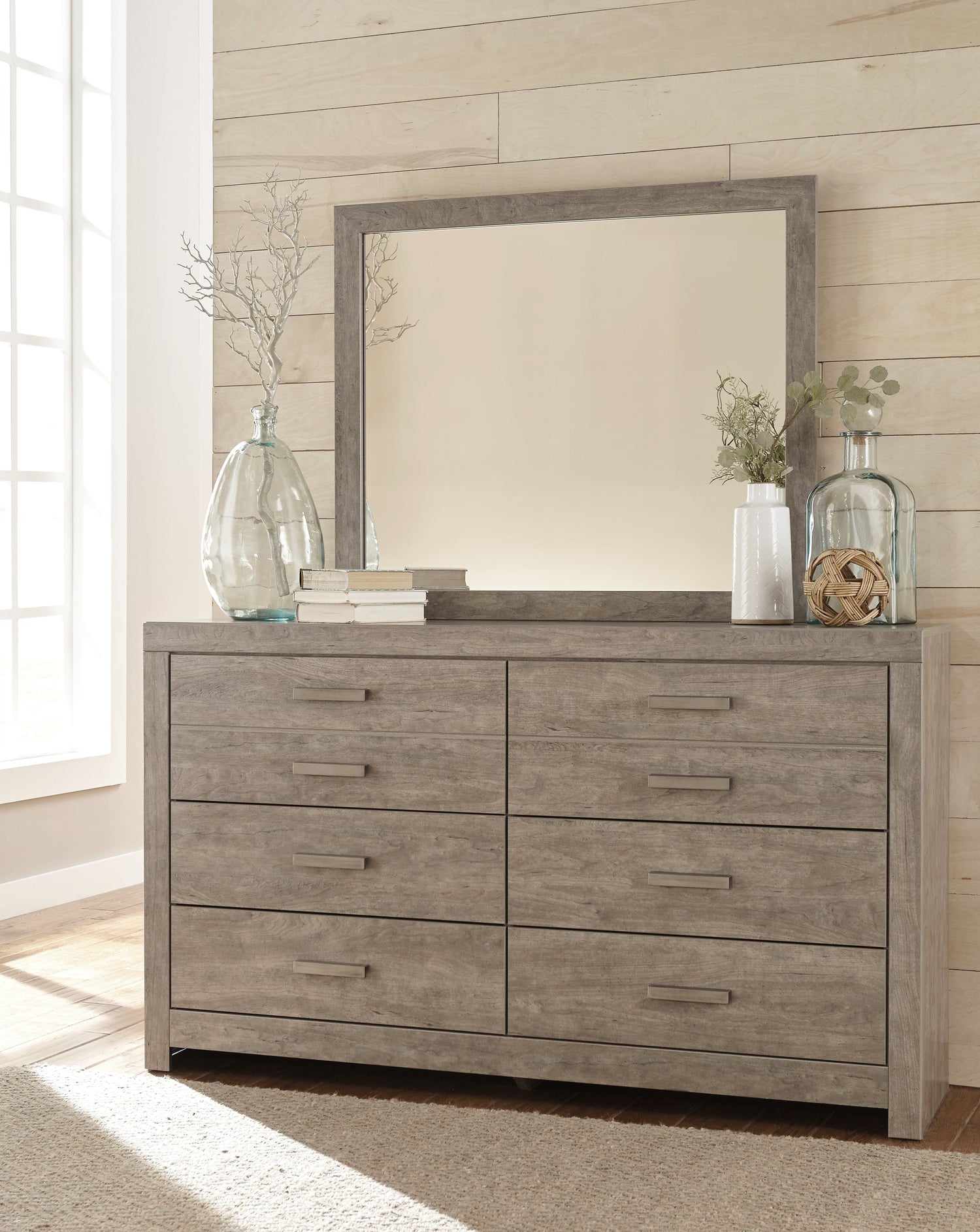 Culverbach Full Panel Bed with Mirrored Dresser and 2 Nightstands in Gray from Ashley - Luna Furniture