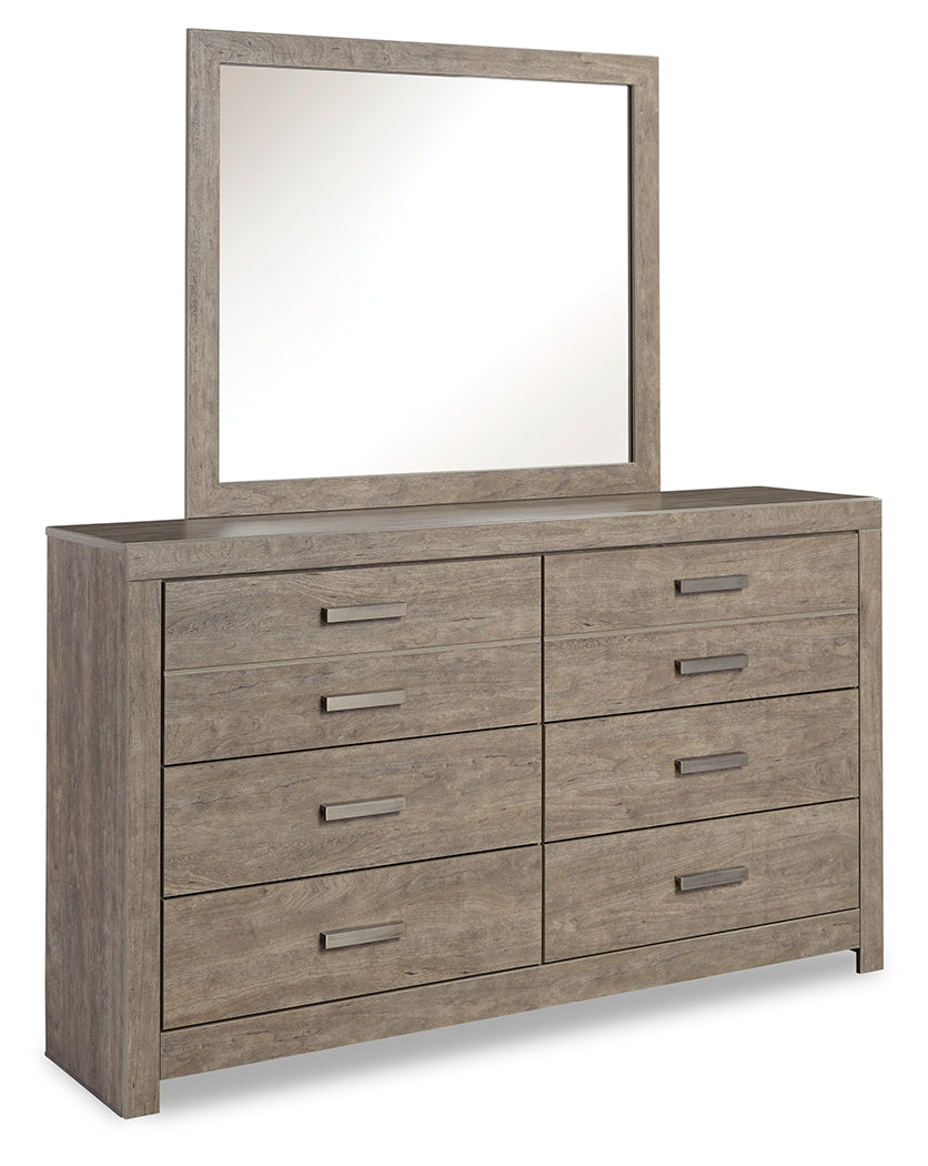 Culverbach King Panel Bed with Mirrored Dresser and 2 Nightstands in Gray - PKG011529
