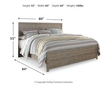 Culverbach King Panel Bed with Mirrored Dresser, Chest and 2 Nightstands in Gray - PKG011532