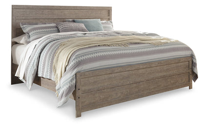 Culverbach King Panel Bed with Mirrored Dresser, Chest and 2 Nightstands in Gray - PKG011532