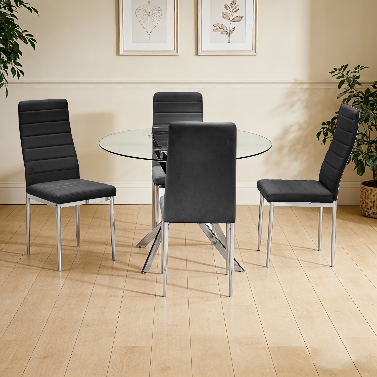 D106 - Black - Glass Table + 4 Chairs - D106 Black Dining Set