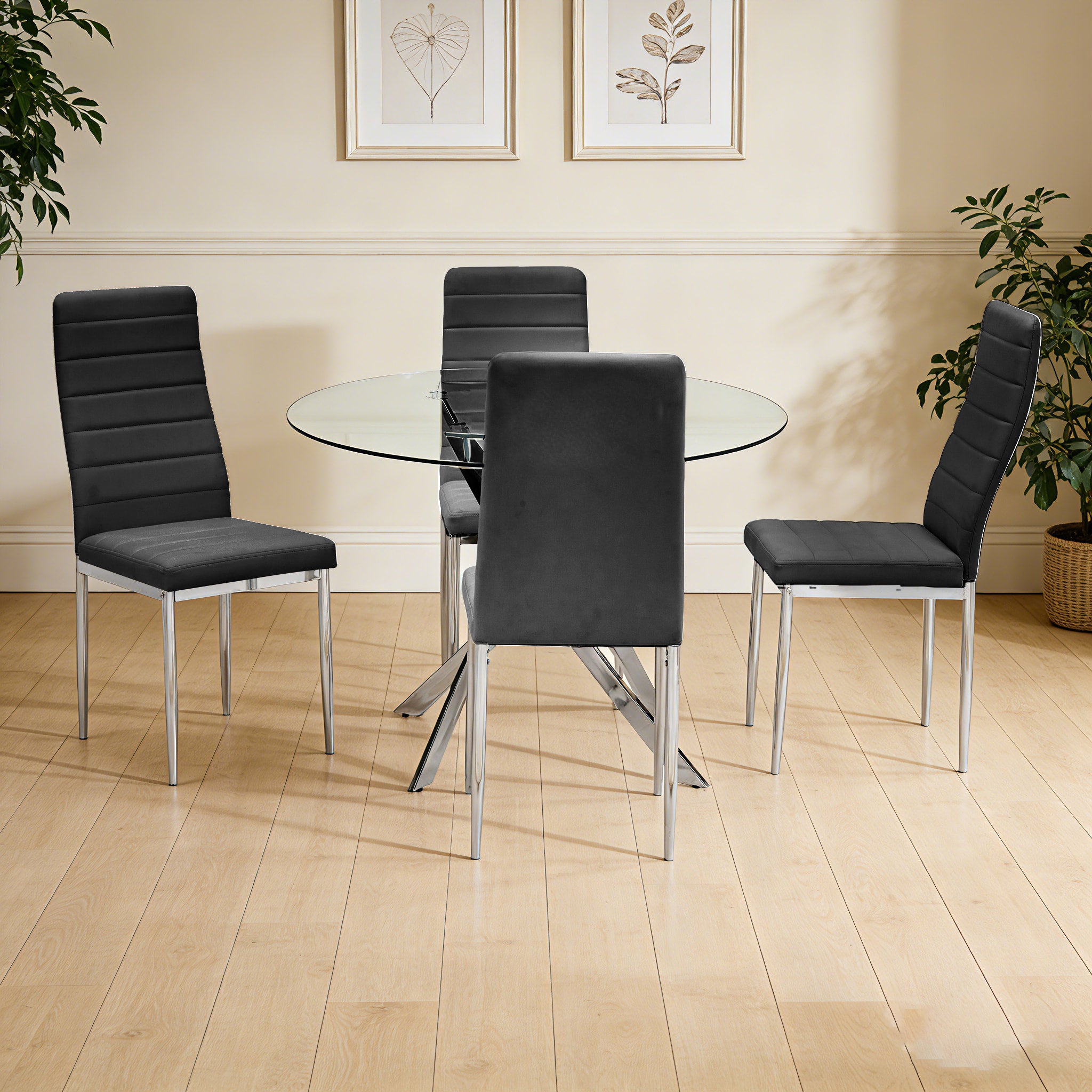 D106 - Black - Glass Table + 4 Chairs - D106 Black Dining Set