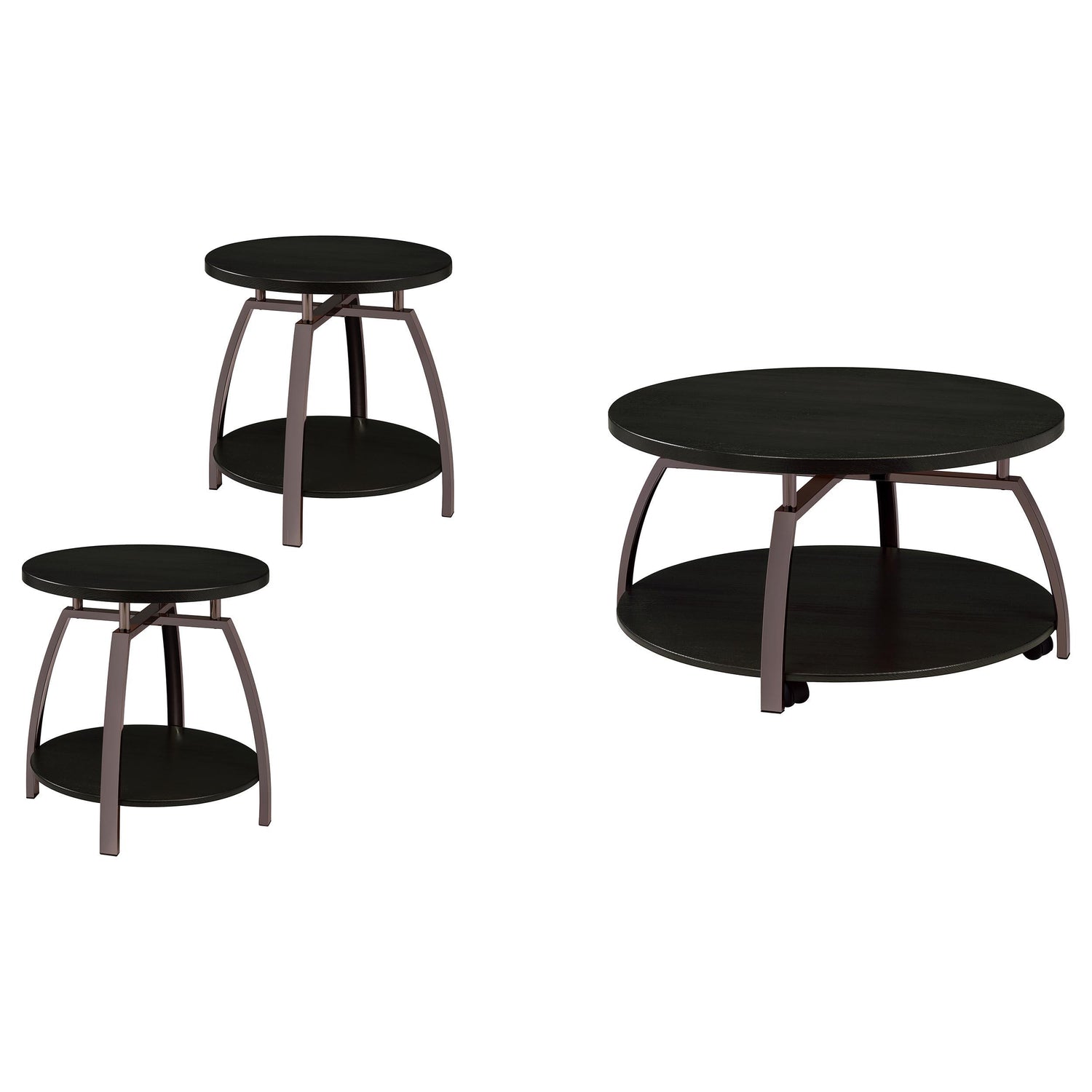Dacre 3-piece Round Coffee and End Table Set Dark Charcoal - 722208-S3