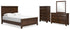 Danabrin Queen Panel Bed with Mirrored Dresser and Chest in Brown - PKG015179