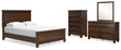Danabrin Queen Panel Bed with Mirrored Dresser and Chest in Brown - PKG015179