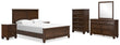 Danabrin Queen Panel Bed with Mirrored Dresser, Chest and 2 Nightstands in Brown - PKG015177