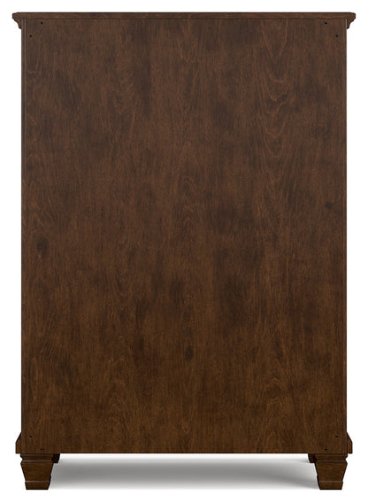 Danabrin Queen Panel Bed with Mirrored Dresser, Chest and Nightstand in Brown - PKG015180