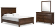 Danabrin Queen Panel Bed with Mirrored Dresser in Brown - PKG015175