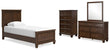 Danabrin Twin Panel Bed with Mirrored Dresser and Chest in Brown - PKG015197