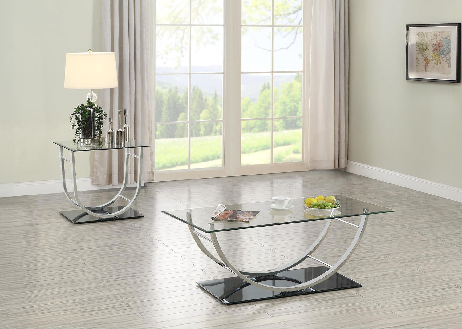 Danville 2-piece Glass Top Coffee and End Table Set Chrome - 704988-S2