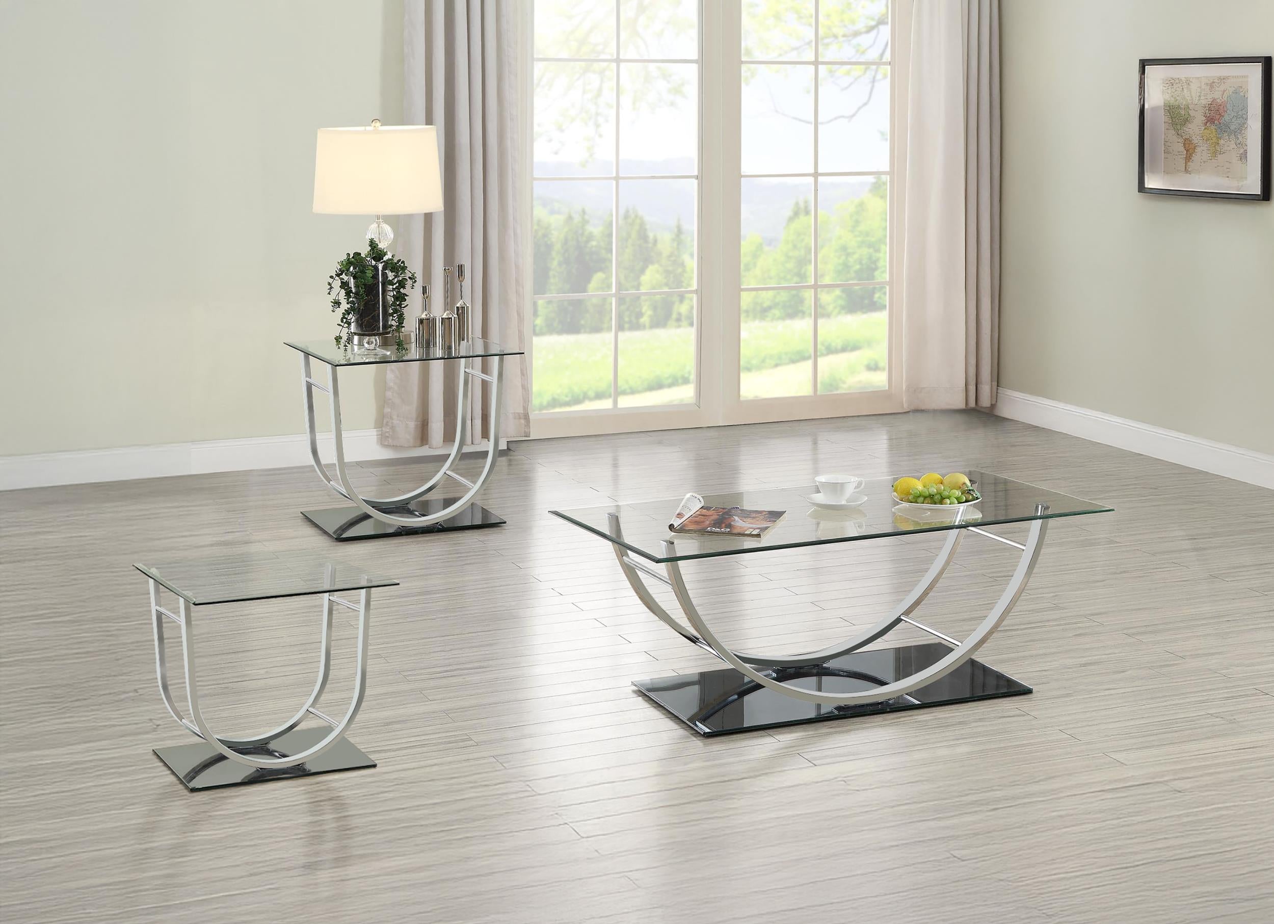 Danville 3-piece Glass Top Coffee and End Table Set Chrome - 704988-S3