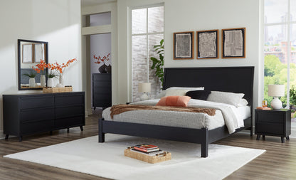 Danziar King Panel Bed with Mirrored Dresser and Chest in Black - PKG015887