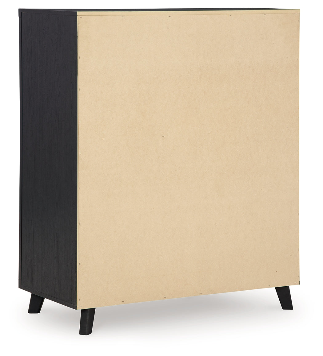 Danziar King Panel Headboard with Mirrored Dresser, Chest and Nightstand in Black - PKG016014