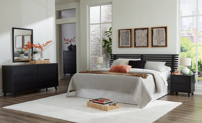 Danziar King Panel Headboard with Mirrored Dresser in Black - PKG016009