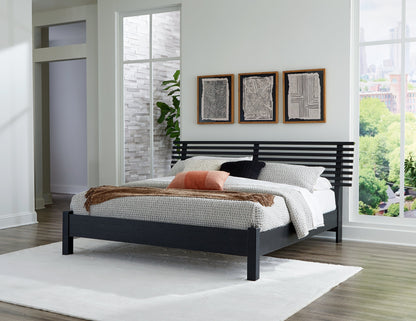 Danziar Queen Panel Bed with Mirrored Dresser and 2 Nightstands in Black - PKG015878