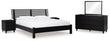Danziar Queen Panel Bed with Mirrored Dresser and 2 Nightstands in Black - PKG015878