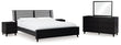 Danziar Queen Panel Bed with Mirrored Dresser and 2 Nightstands in Black - PKG015896