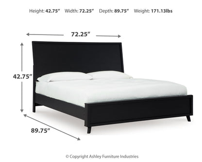 Danziar Queen Panel Bed with Mirrored Dresser and Chest in Black - PKG015893