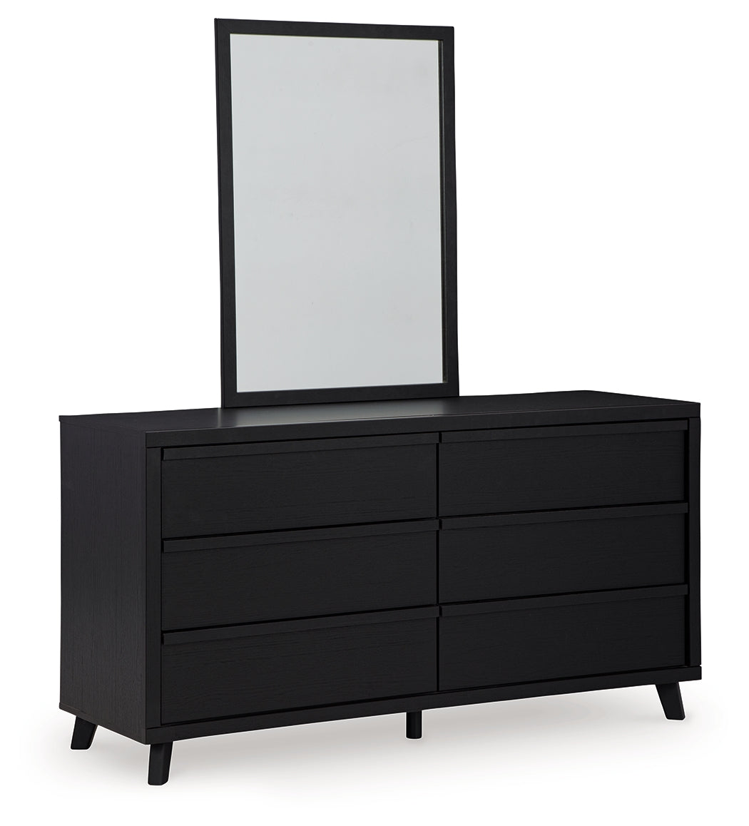 Danziar Queen Panel Bed with Mirrored Dresser and Chest in Black - PKG015893