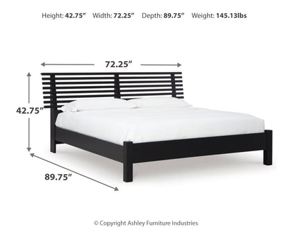 Danziar Queen Panel Bed with Mirrored Dresser and Nightstand in Black - PKG015880