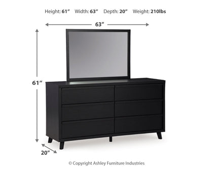 Danziar Queen Panel Bed with Mirrored Dresser and Nightstand in Black - PKG015892