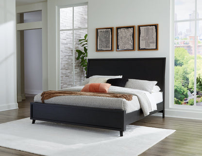 Danziar Queen Panel Bed with Mirrored Dresser and Nightstand in Black - PKG015892