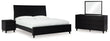 Danziar Queen Panel Bed with Mirrored Dresser and Nightstand in Black - PKG015892