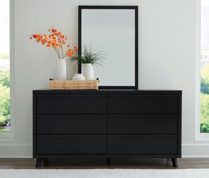 Danziar Queen Panel Bed with Mirrored Dresser and Nightstand in Black - PKG015898