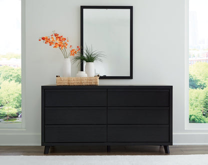 Danziar Queen Panel Bed with Mirrored Dresser and Nightstand in Black - PKG015898