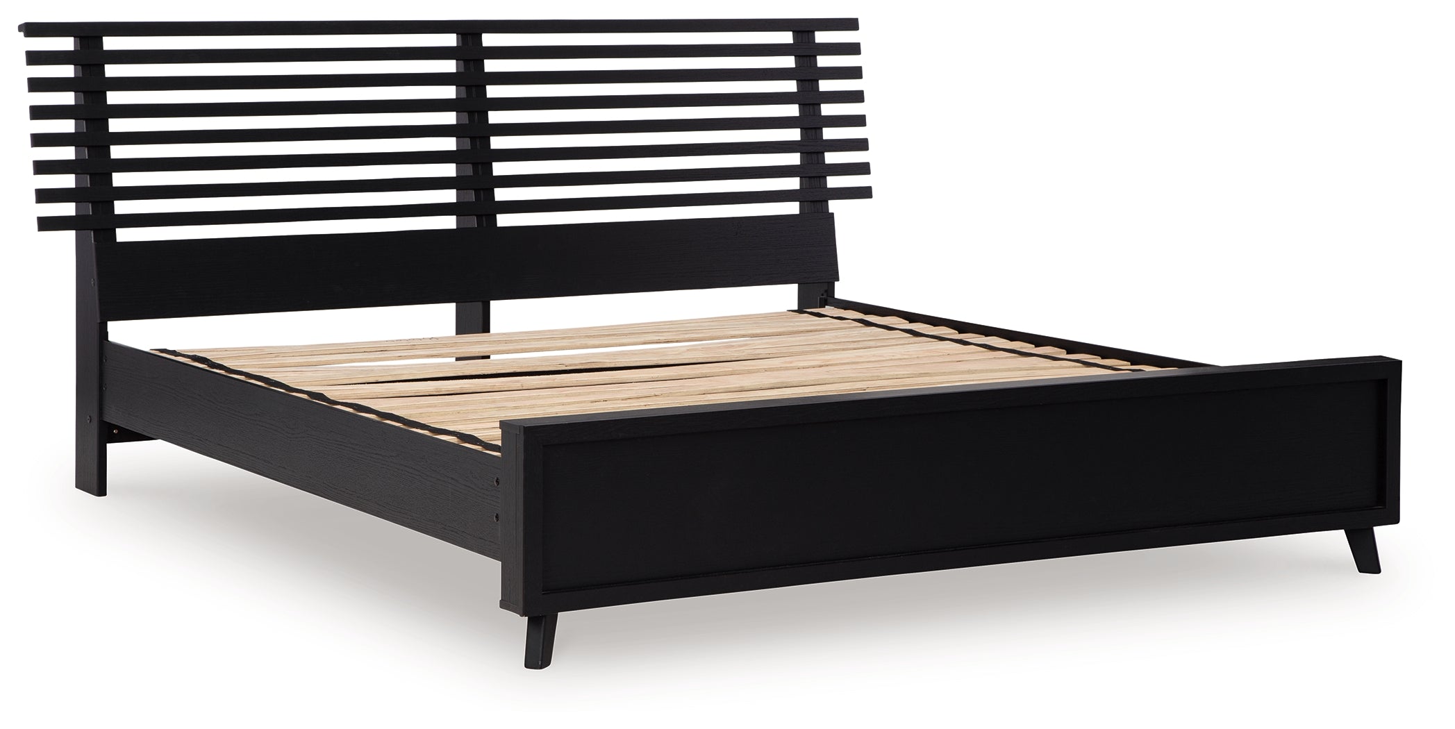 Danziar Queen Panel Bed with Mirrored Dresser and Nightstand in Black - PKG015898