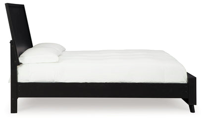 Danziar Queen Panel Bed with Mirrored Dresser, Chest and 2 Nightstands in Black - PKG015891