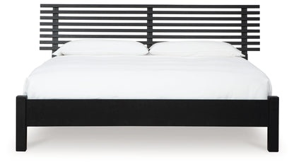 Danziar Queen Panel Bed with Mirrored Dresser in Black - PKG015877