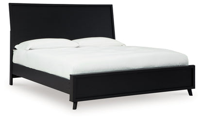Danziar Queen Panel Bed with Mirrored Dresser in Black - PKG015889