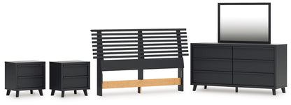 Danziar Queen Panel Headboard with Mirrored Dresser and 2 Nightstands in Black - PKG016004