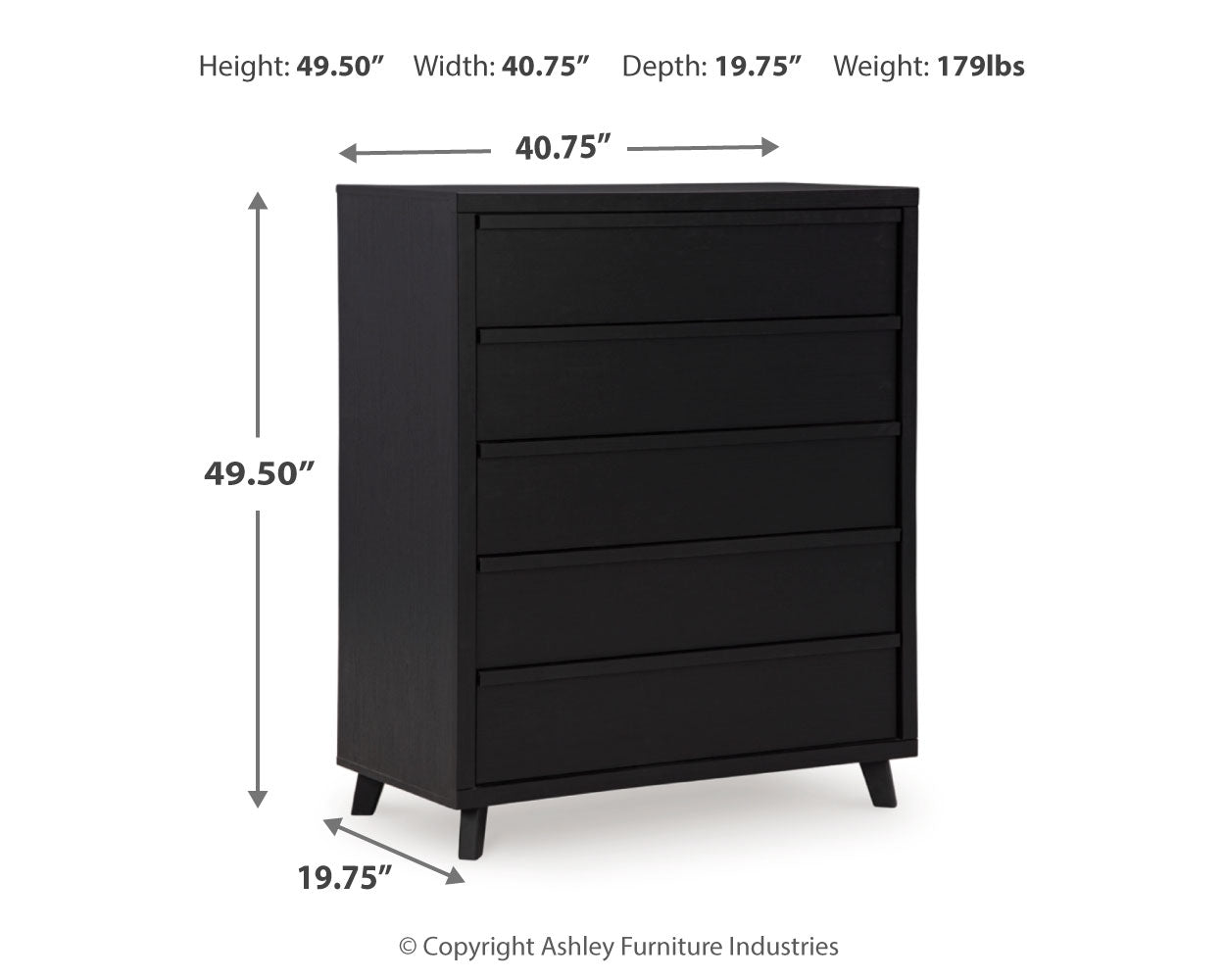 Danziar Queen Panel Headboard with Mirrored Dresser and Chest in Black from Ashley - Luna Furniture