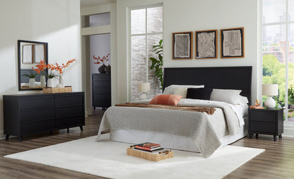 Danziar Queen Panel Headboard with Mirrored Dresser and Chest in Black from Ashley - Luna Furniture