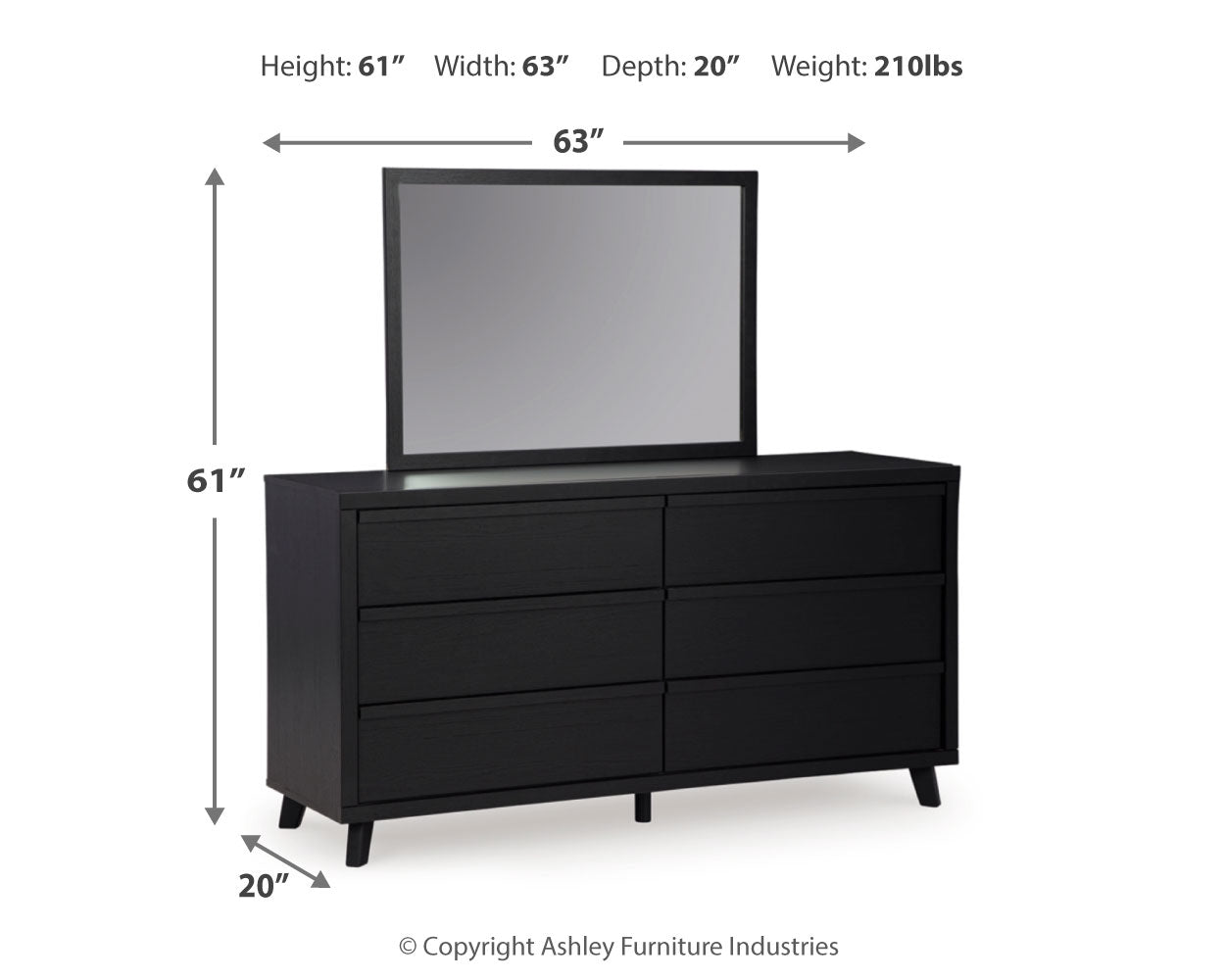 Danziar Queen Panel Headboard with Mirrored Dresser and Chest in Black from Ashley - Luna Furniture