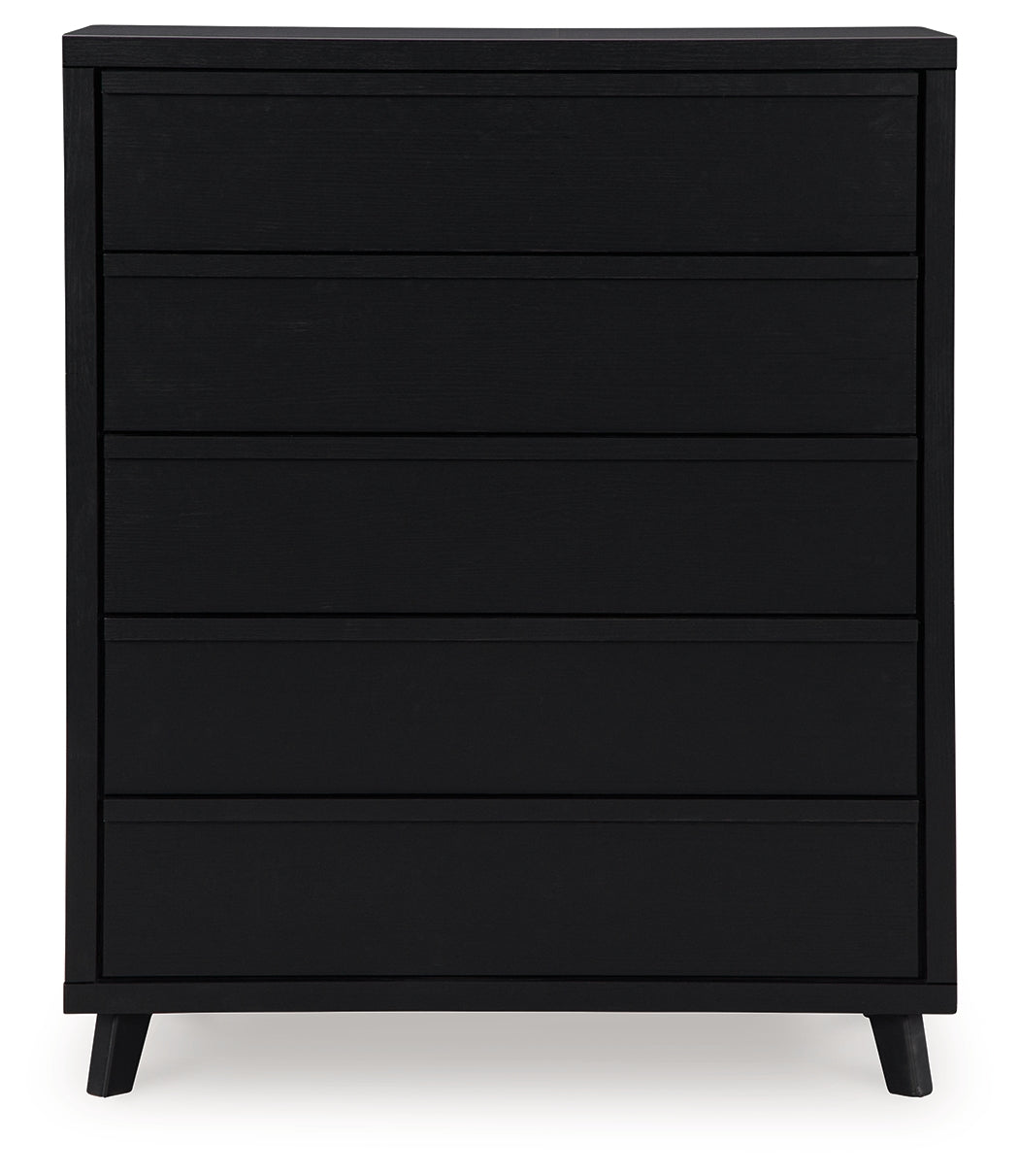 Danziar Queen Panel Headboard with Mirrored Dresser and Chest in Black from Ashley - Luna Furniture