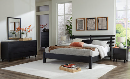 Danziar Queen Panel Headboard with Mirrored Dresser and Nightstand in Black from Ashley - Luna Furniture
