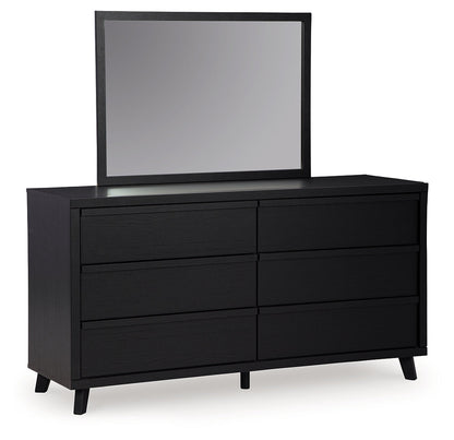 Danziar Queen Panel Headboard with Mirrored Dresser and Nightstand in Black from Ashley - Luna Furniture