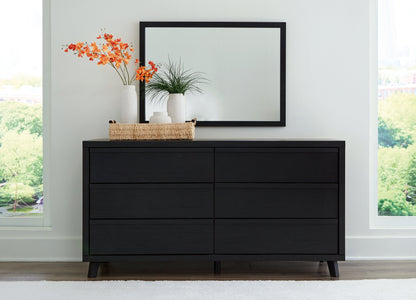 Danziar Queen Panel Headboard with Mirrored Dresser, Chest and 2 Nightstands in Black - PKG016017