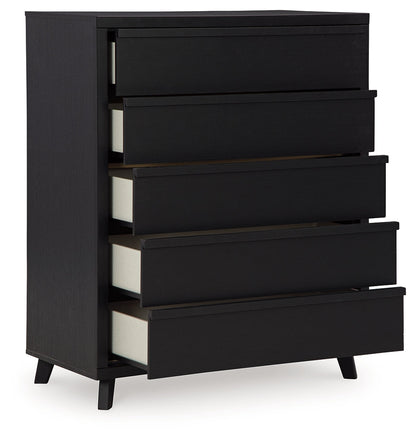 Danziar Queen Panel Headboard with Mirrored Dresser, Chest and Nightstand in Black from Ashley - Luna Furniture
