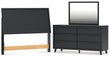 Danziar Queen Panel Headboard with Mirrored Dresser in Black from Ashley - Luna Furniture