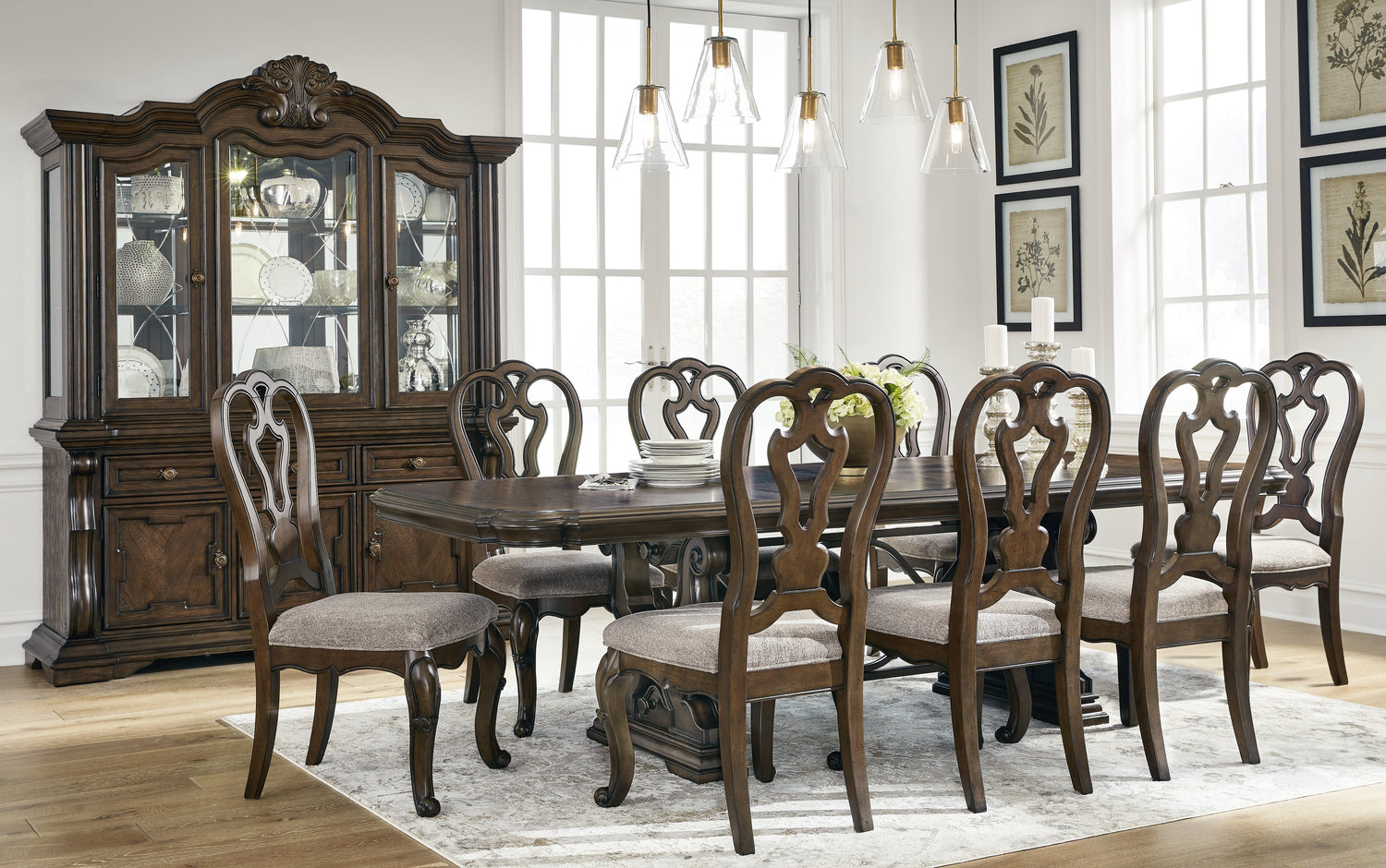 Maylee Dark Brown Dining Table and 8 Chairs from Ashley - Luna Furniture