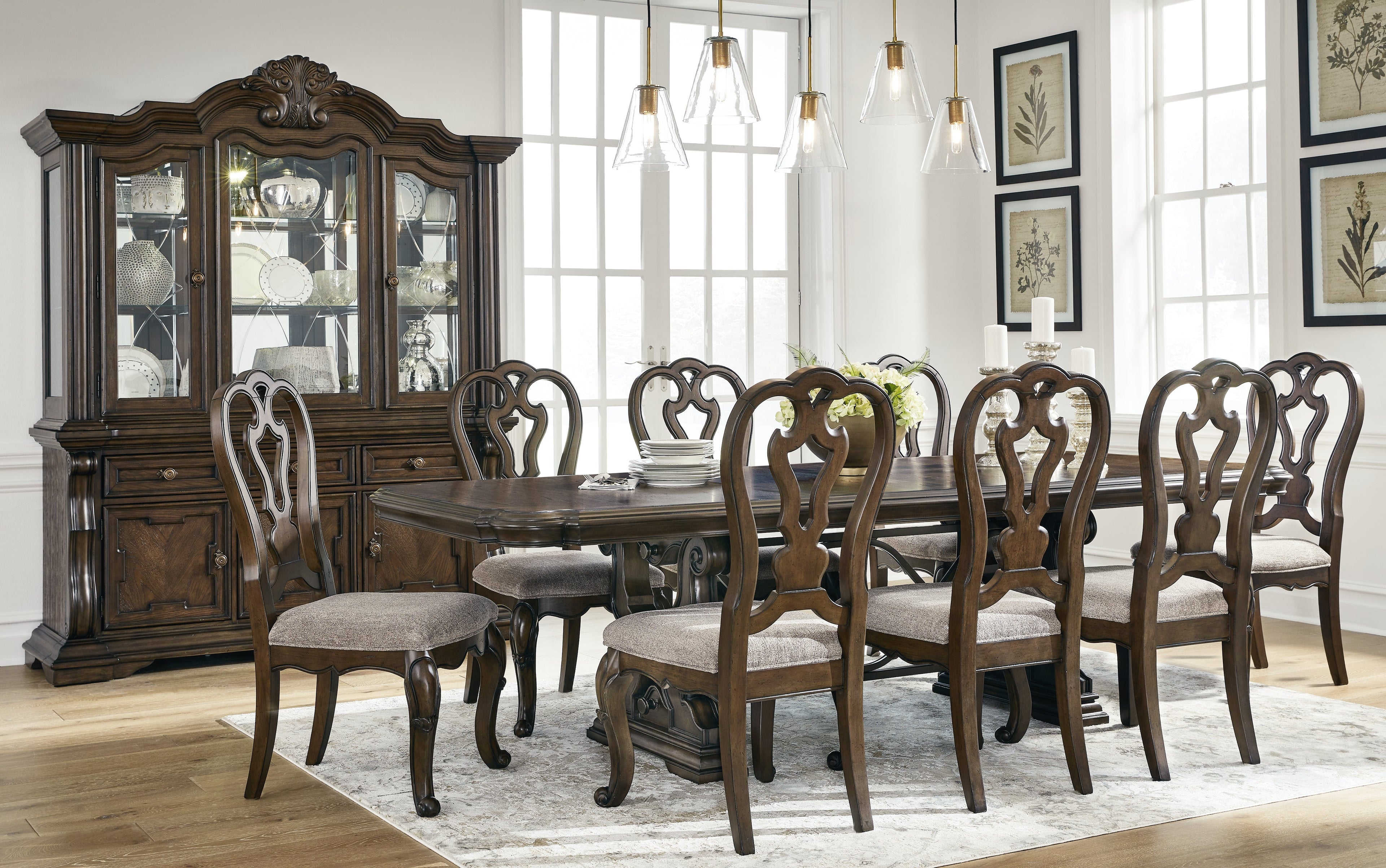 Maylee Dark Brown Dining Table and 8 Chairs from Ashley - Luna Furniture